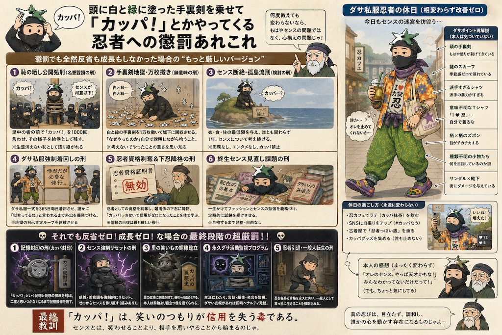 頭に白と緑に塗った手裏剣を乗せて「カッパ！」とかやってくる忍者への懲罰あれこれ