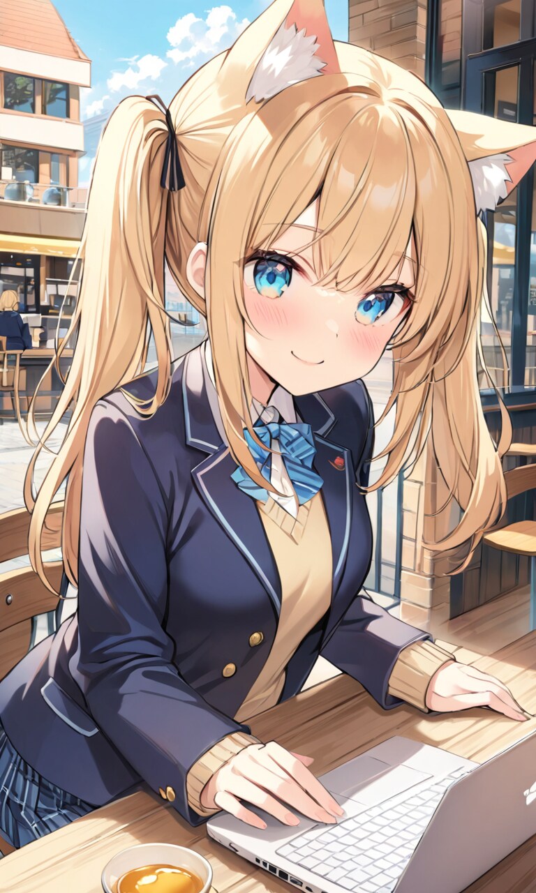 こるり「おしゃれなカフェでパソコンを広げる」まや「リンゴは嫌い」 | の人気AIイラスト・グラビア