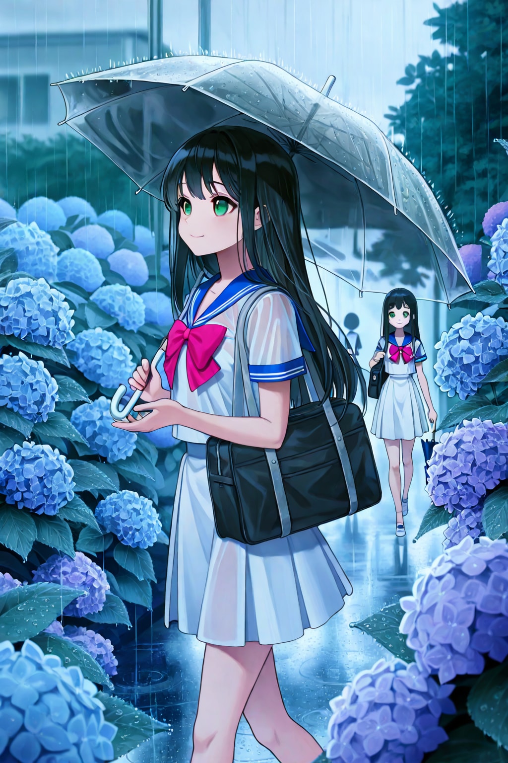 6月の梅雨と紫陽花と傘と夏服の女子高生☔️🪻❤️ | の人気AIイラスト・グラビア