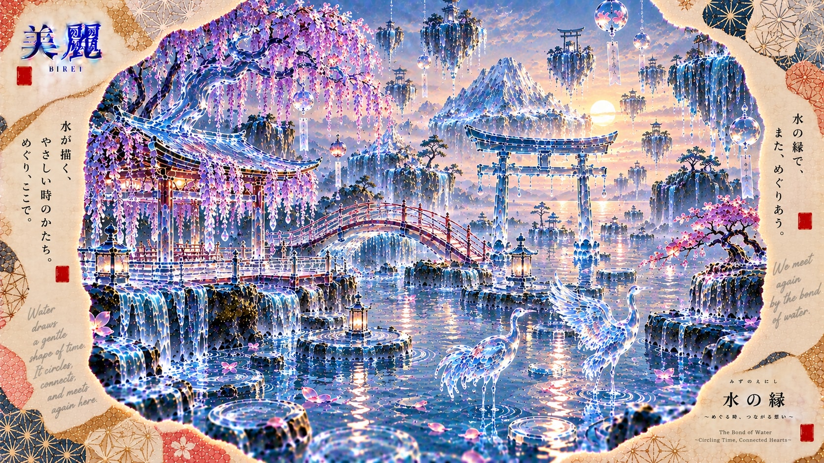 The Bond of Water — Where We Meet Again  Water draws a gentle shape of time.  Beneath trailing viole | の人気AIイラスト・グラビア