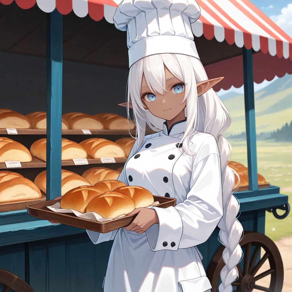 パンの移動販売中のパン屋を営むダークエルフ