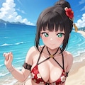 PixAILoRAモデルで見つけたので和風花柄ビキニのダイヤちゃん🔹👙🏖️❤️ 3枚目