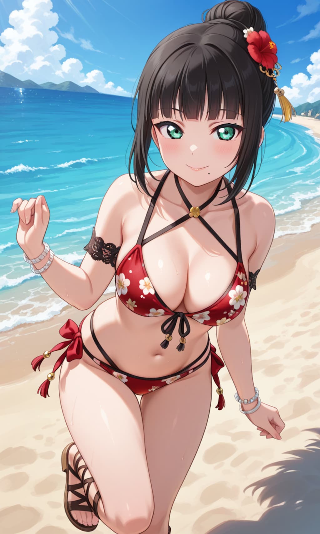 PixAILoRAモデルで見つけたので和風花柄ビキニのダイヤちゃん🔹👙🏖️❤️