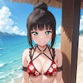 PixAILoRAモデルで見つけたので和風花柄ビキニのダイヤちゃん🔹👙🏖️❤️ 2枚目