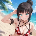 PixAILoRAモデルで見つけたので和風花柄ビキニのダイヤちゃん🔹👙🏖️❤️ 4枚目