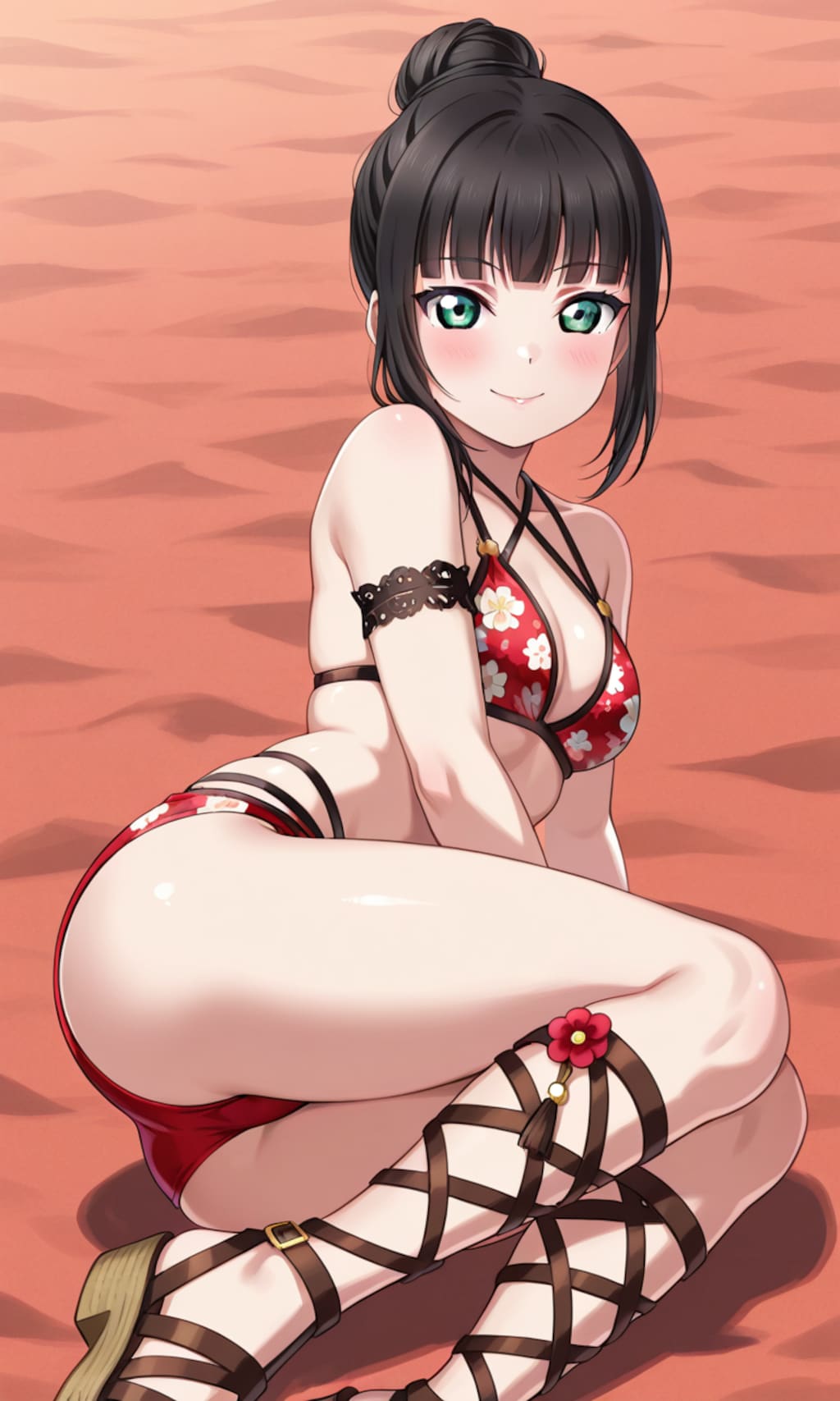 PixAILoRAモデルで見つけたので和風花柄ビキニのダイヤちゃん🔹👙🏖️❤️