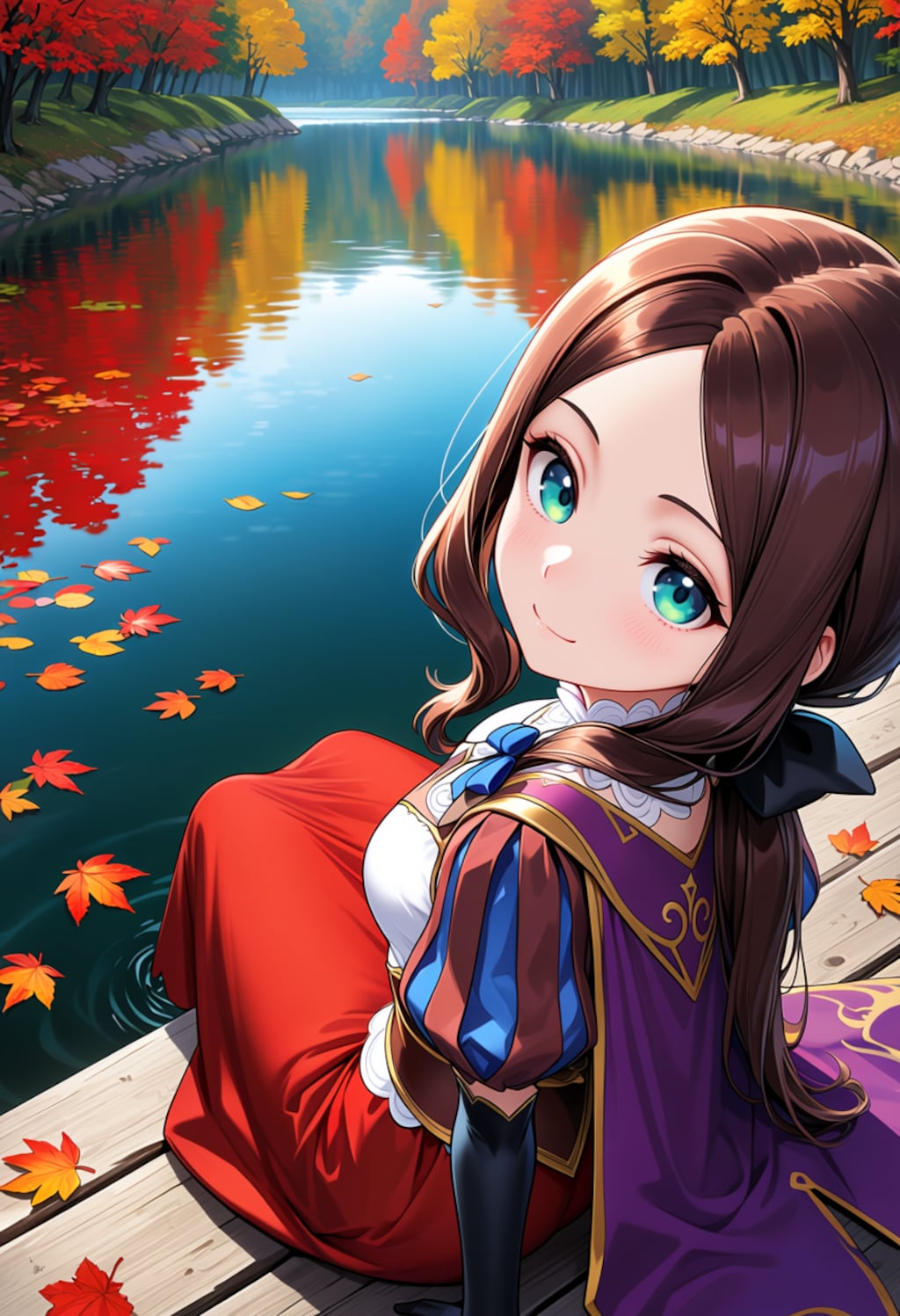 紅葉の湖畔にて