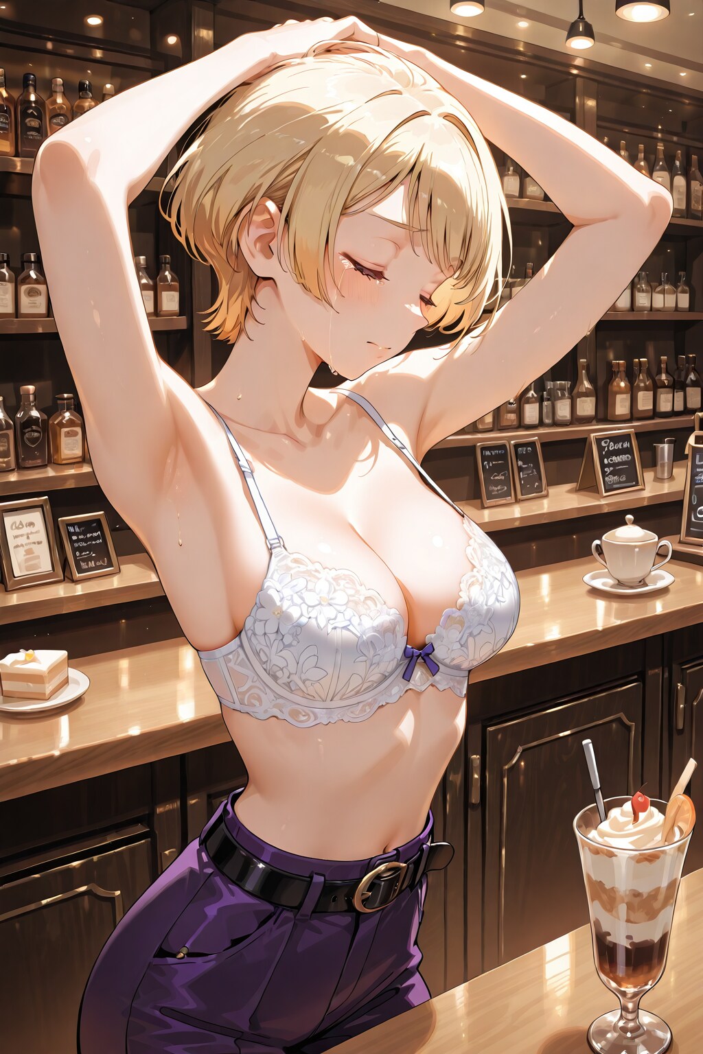 かっこかわいいカフェバーオーナージェシカ・ブレストンの純白レースブラ