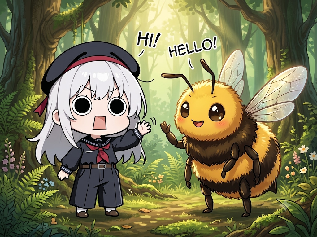 蜜蜂さんと挨拶するえらいこっちゃ嬢