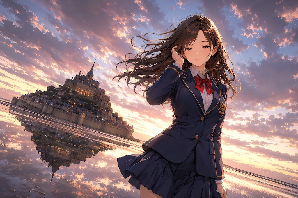 ⛪モンサンミッシェルと鏡海の少女