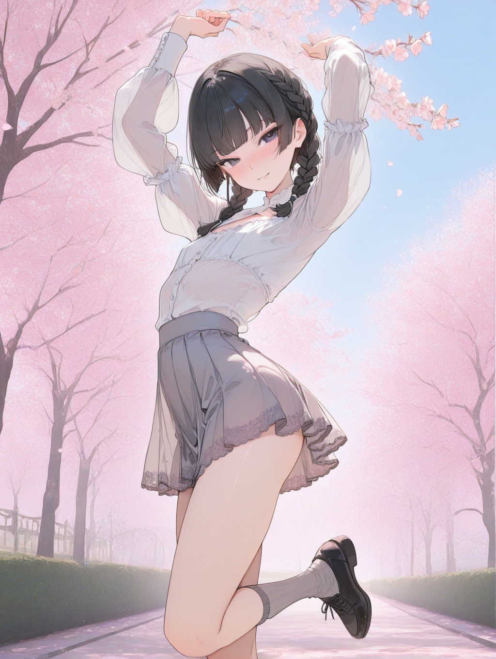 美央とサクラ_編み込みヘアー