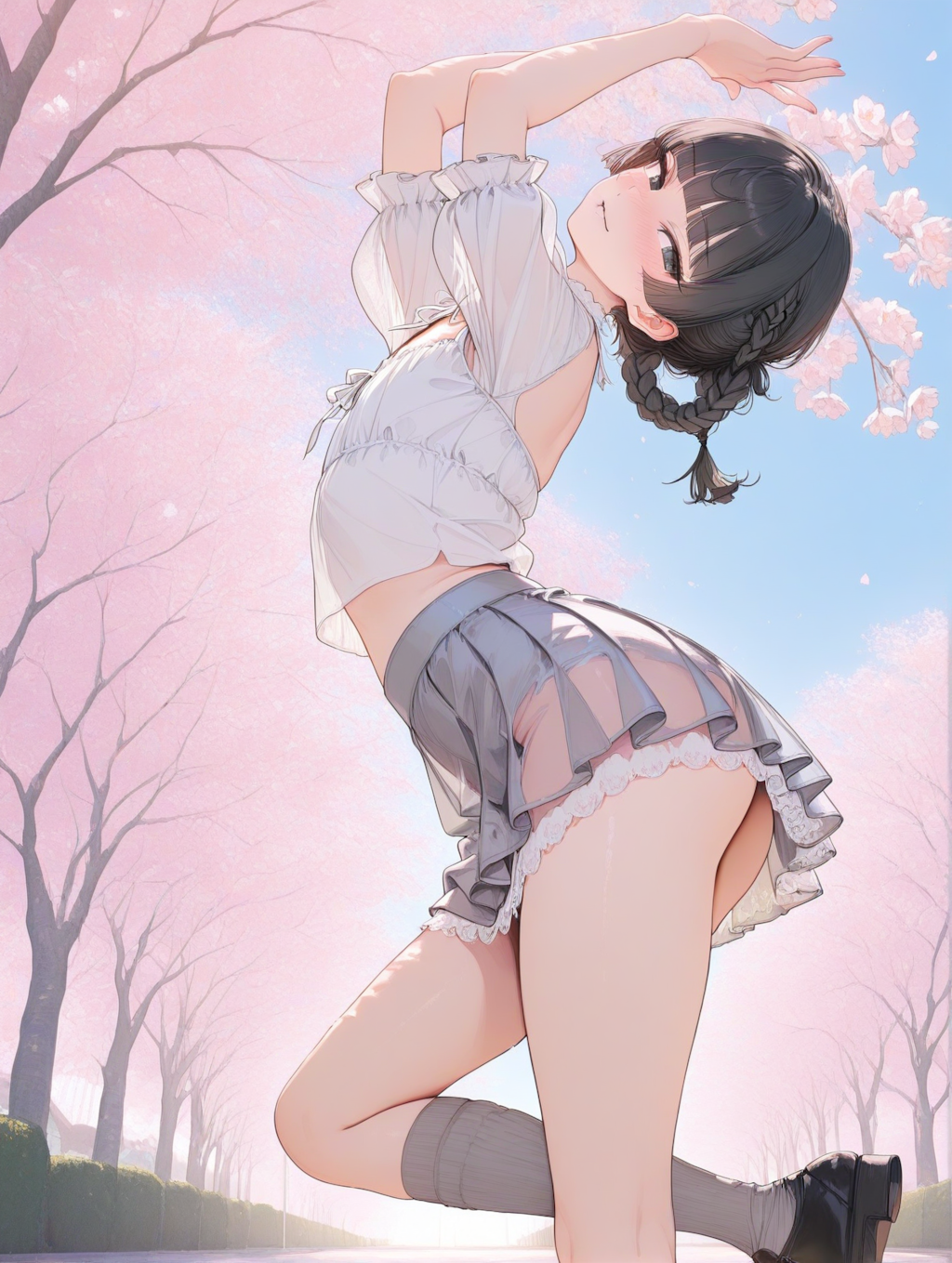 美央とサクラ_編み込みヘアー