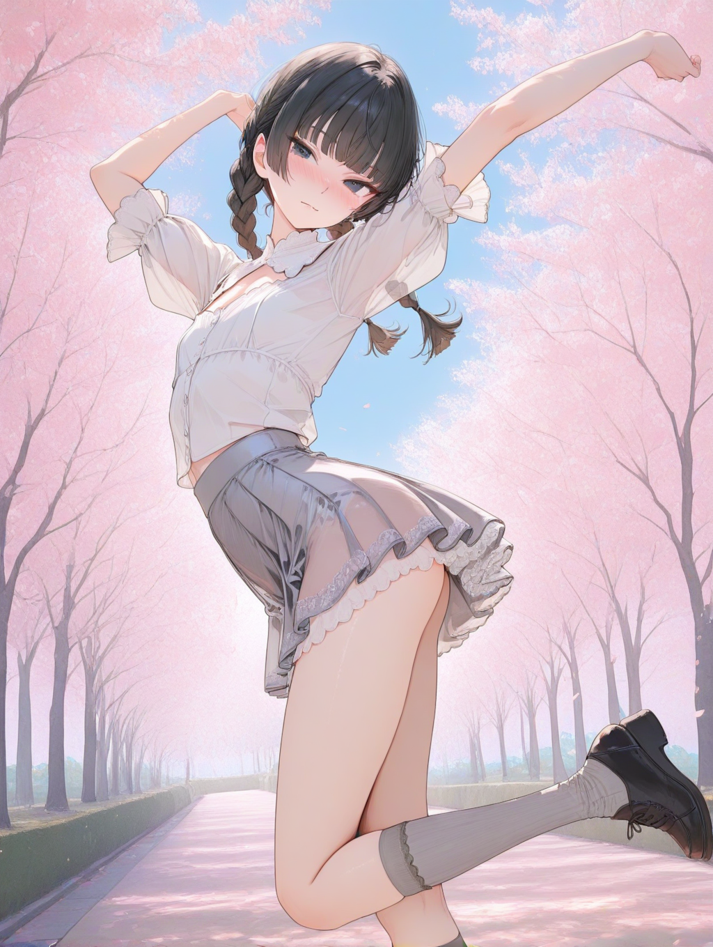 美央とサクラ_編み込みヘアー