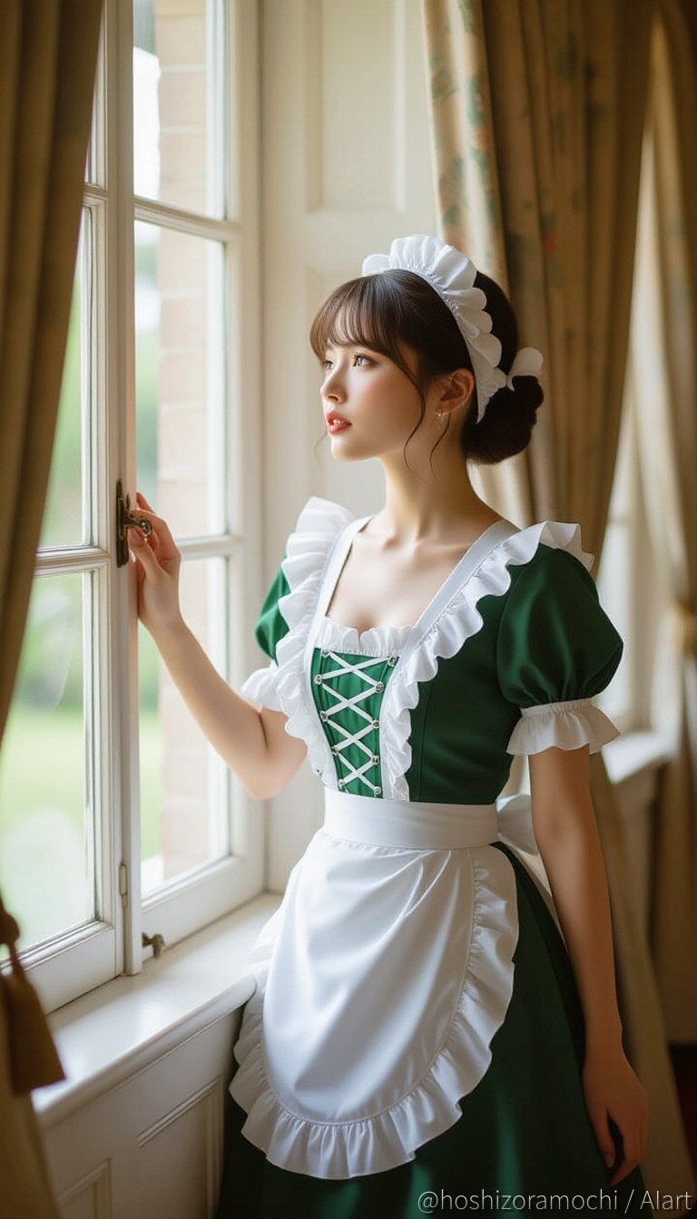 風の通り道 ― グリーンメイドと遠くを見る瞳 | の人気AIイラスト・グラビア