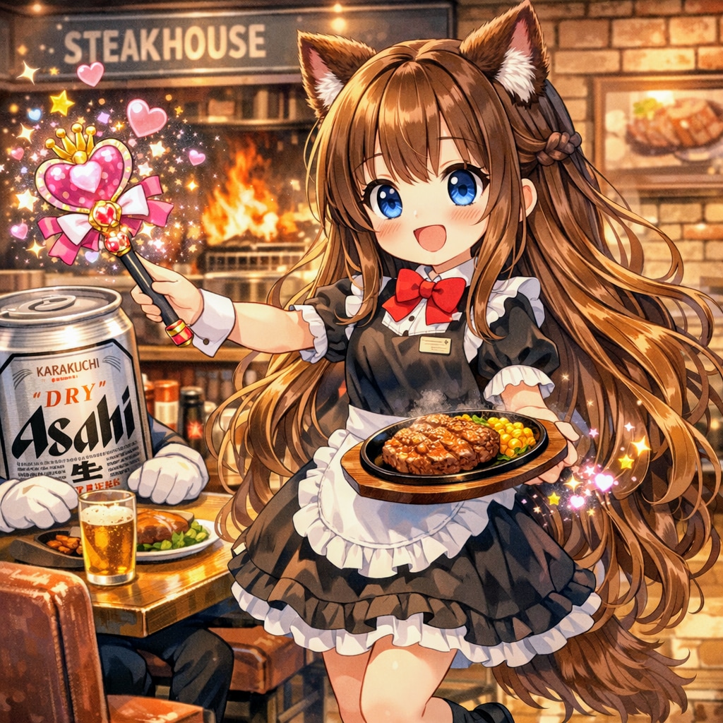 ステッキでステーキの素敵な店員さんな小さな女の子