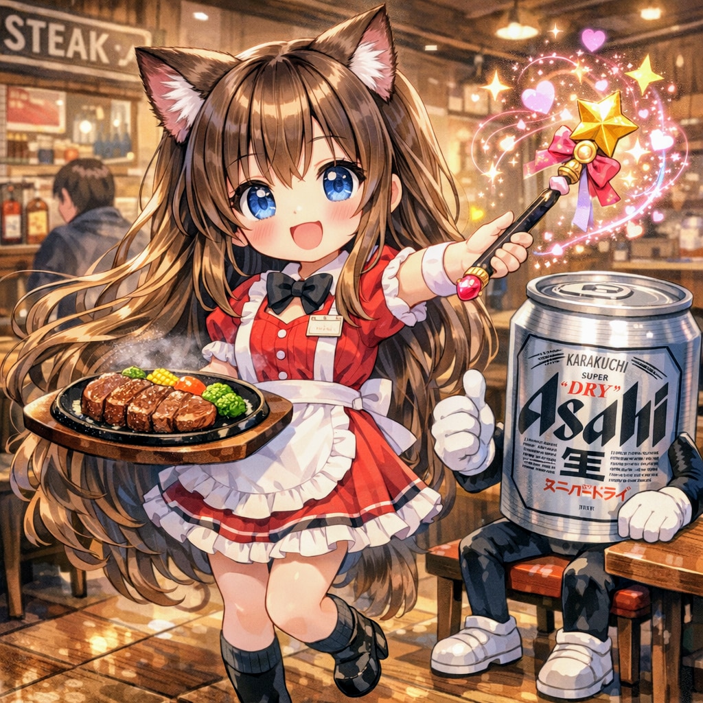 ステッキでステーキの素敵な店員さんな小さな女の子