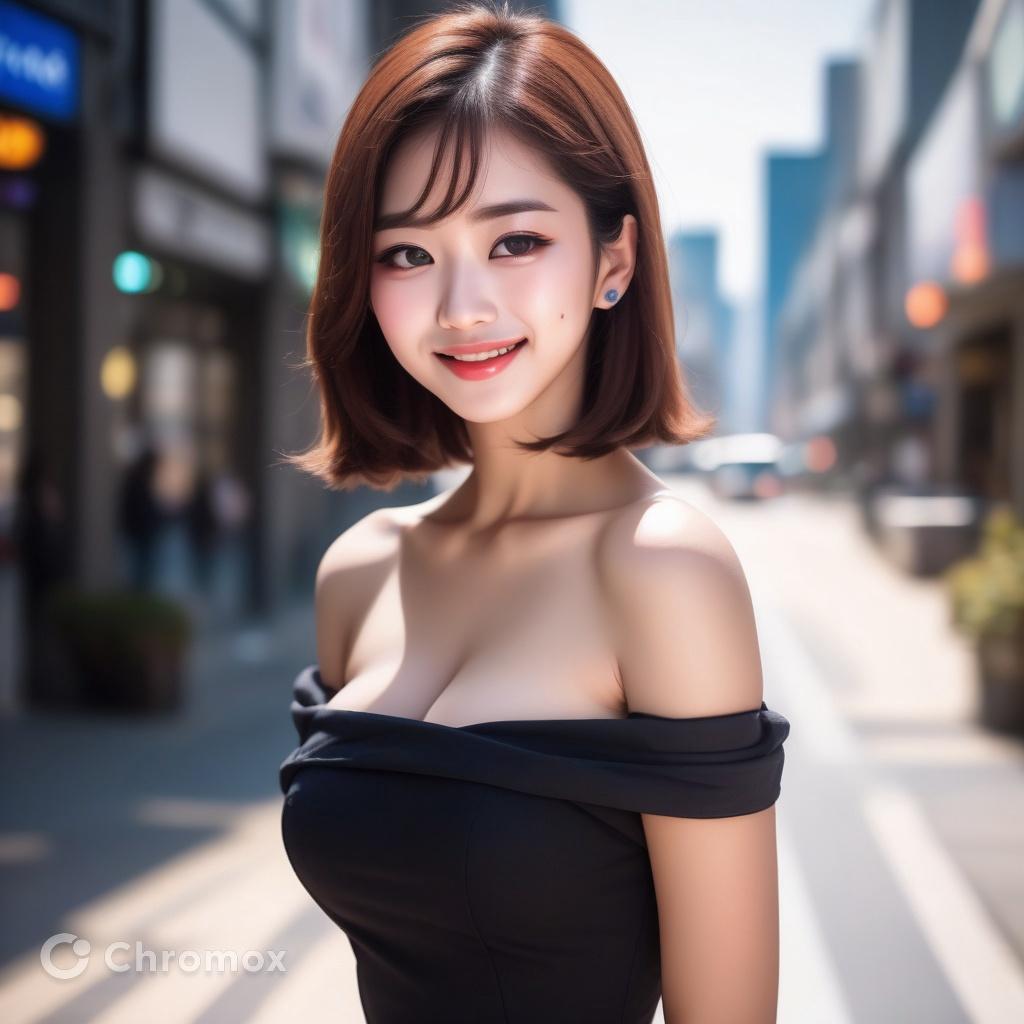 黒オフショルワンピ女子と街角ぶらり旅
