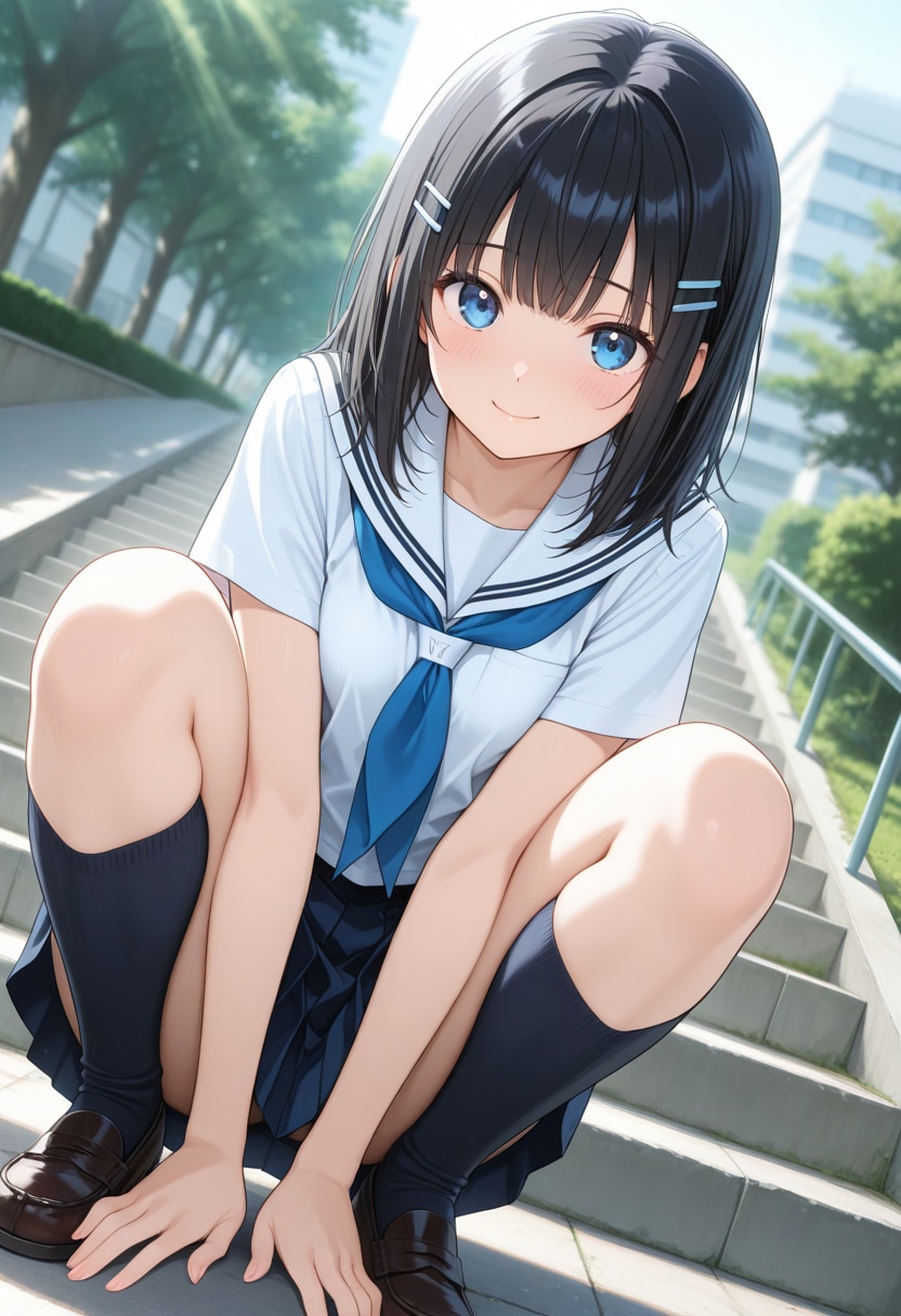セーラー服の少女(階段)(6) | の人気AIイラスト・グラビア