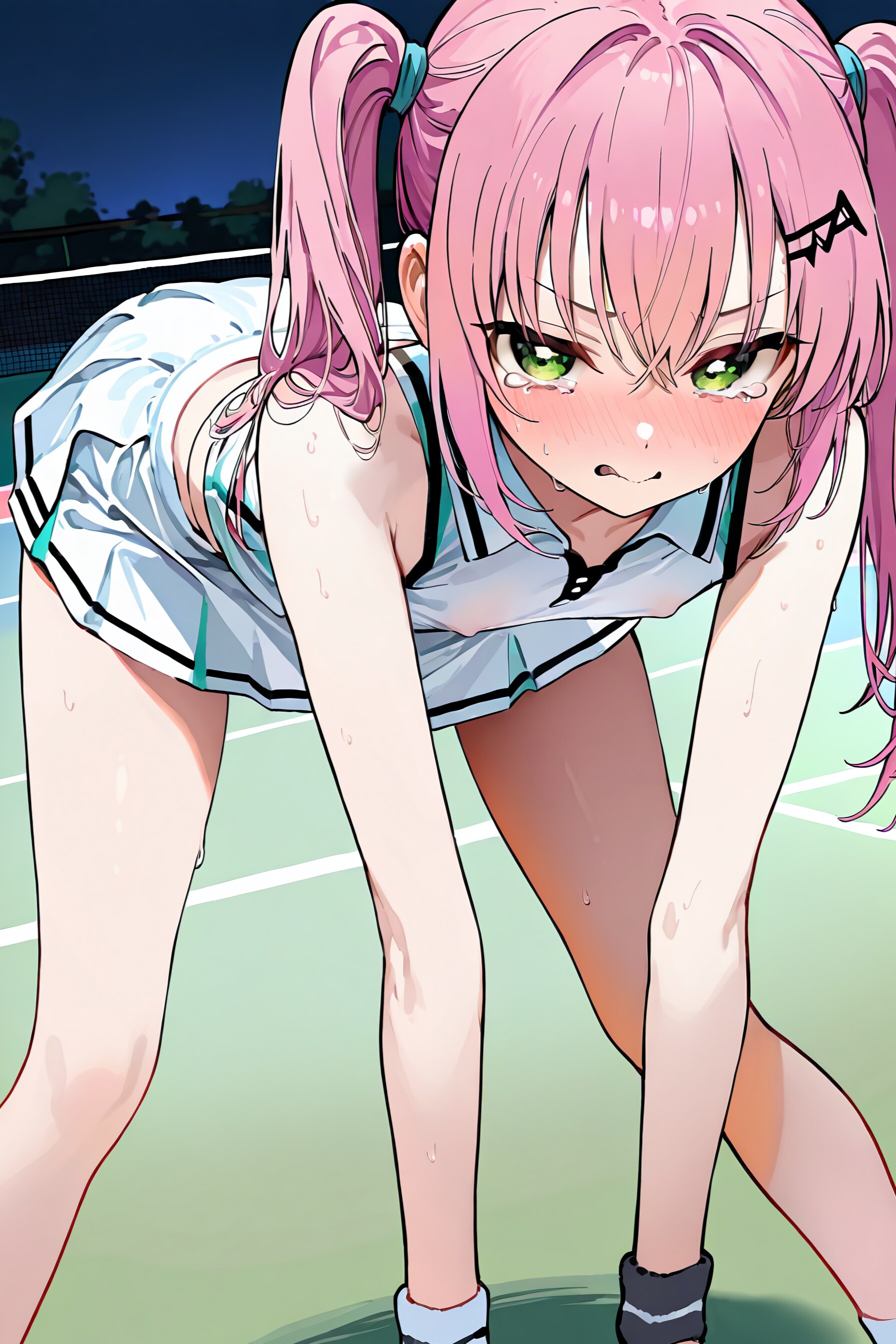 ピンク髪テニスウェア少女の嫌な顔(パイズリ、フェラ)