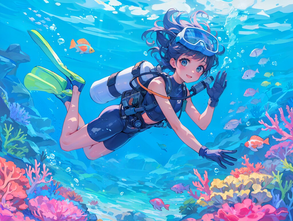 珊瑚の海でダイビング