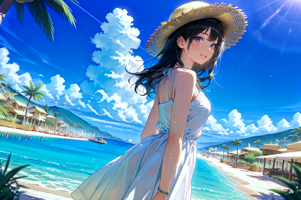 夏の太陽とビーチ