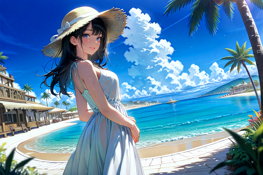 夏の太陽とビーチ