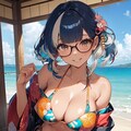 和柄ビキニのお姉さん👘👙 4枚目