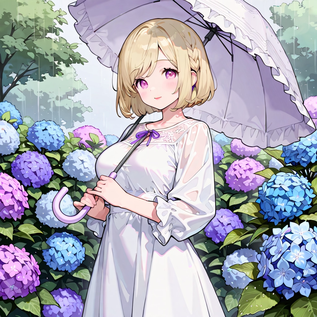 紫陽花と美少女