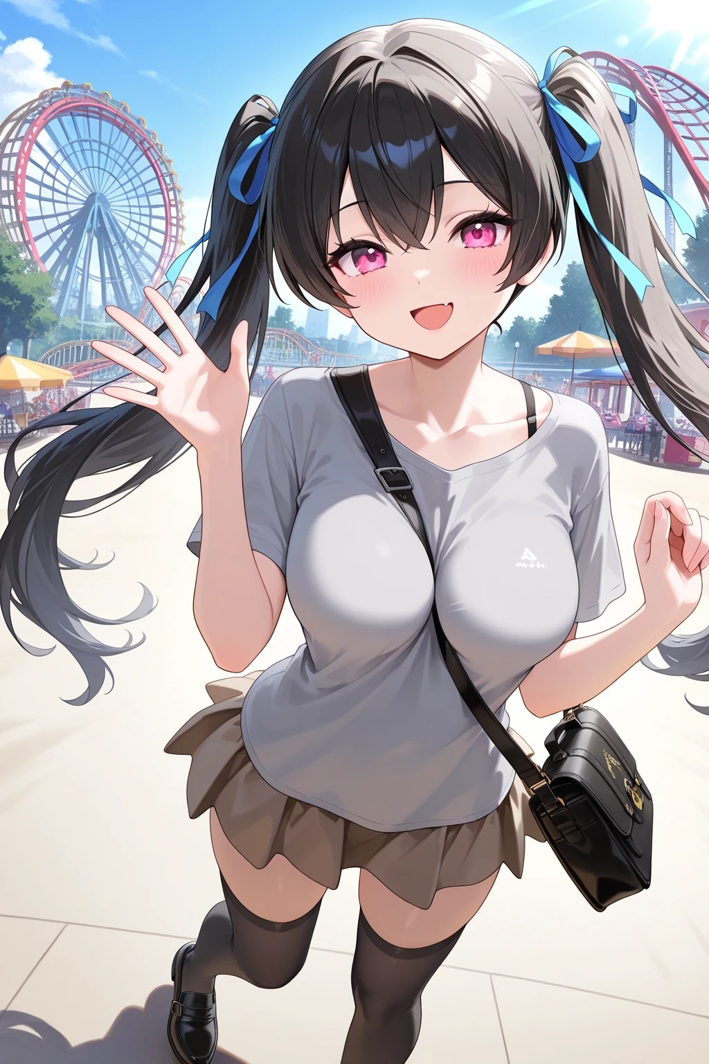 黒髪ツインテ娘と遊園地デート | の人気AIイラスト・グラビア