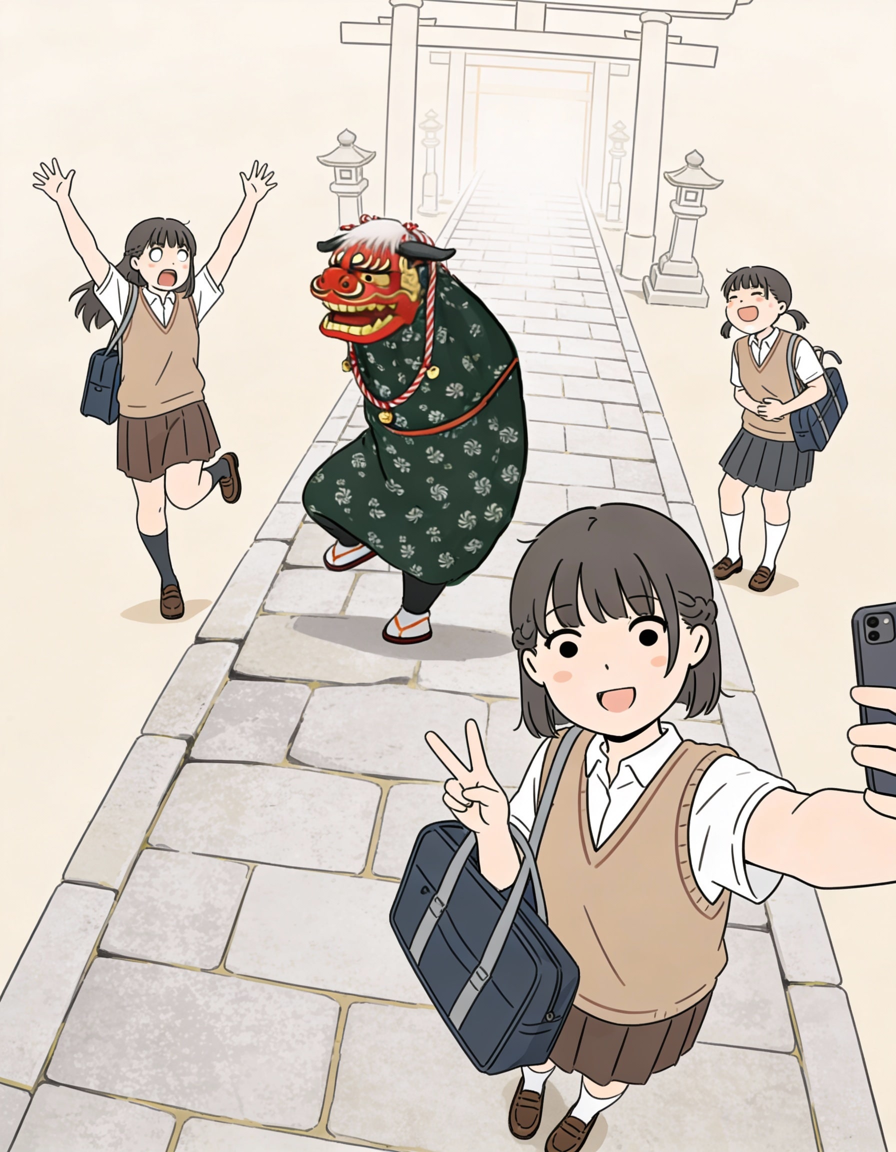 なかよし３人組獅子舞と記念撮影 | の人気AIイラスト・グラビア