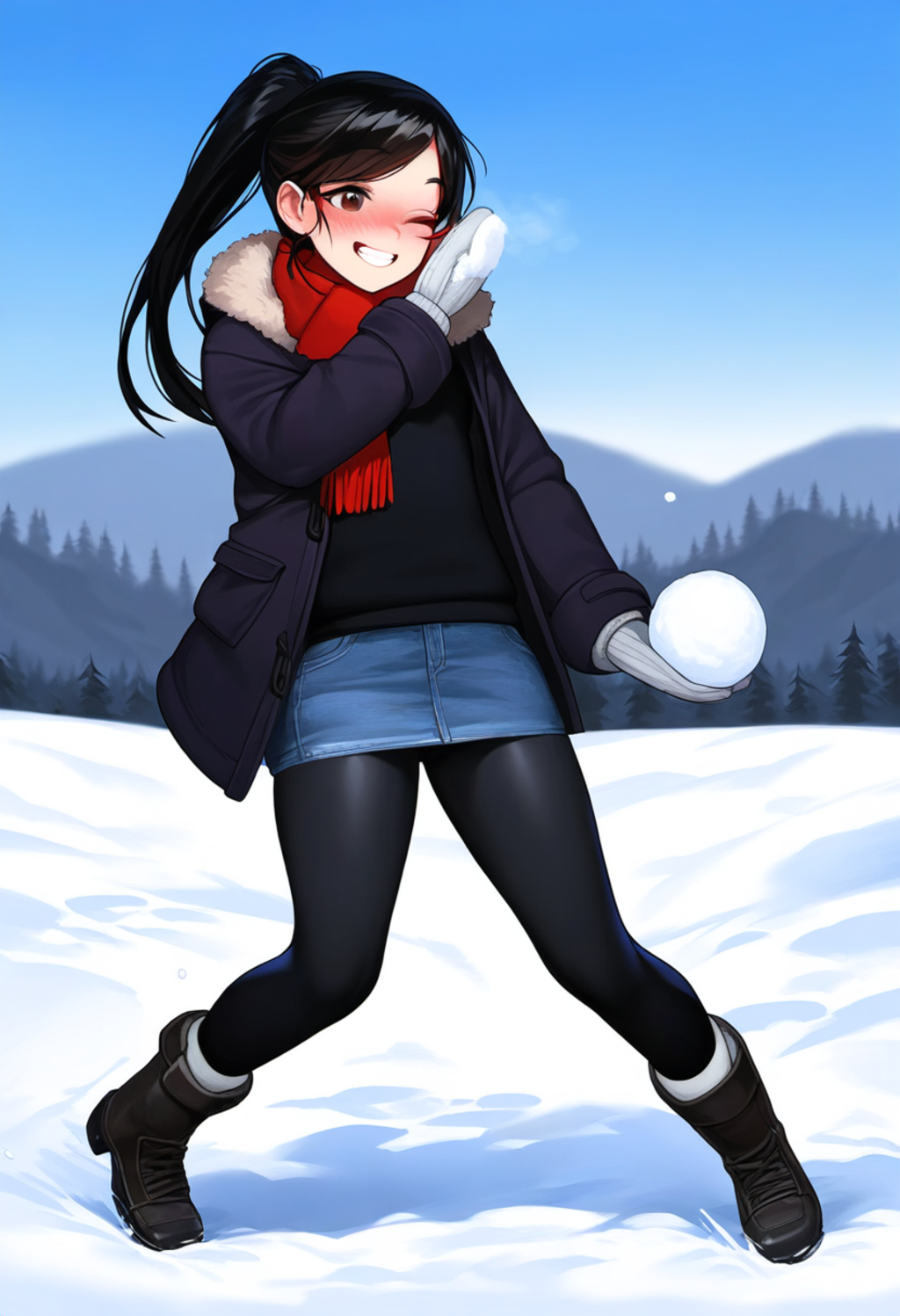 [お馬鹿イラスト_雪合戦] この一撃で決める!