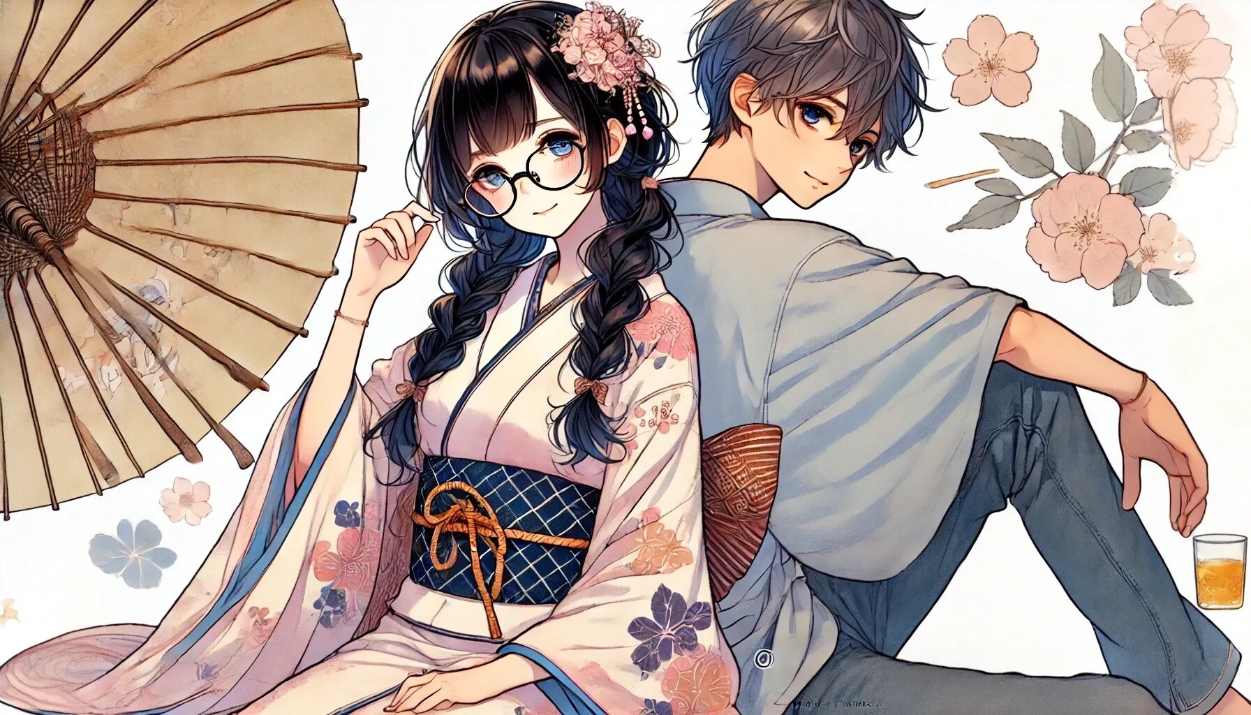 浴衣の三つ編み少女
