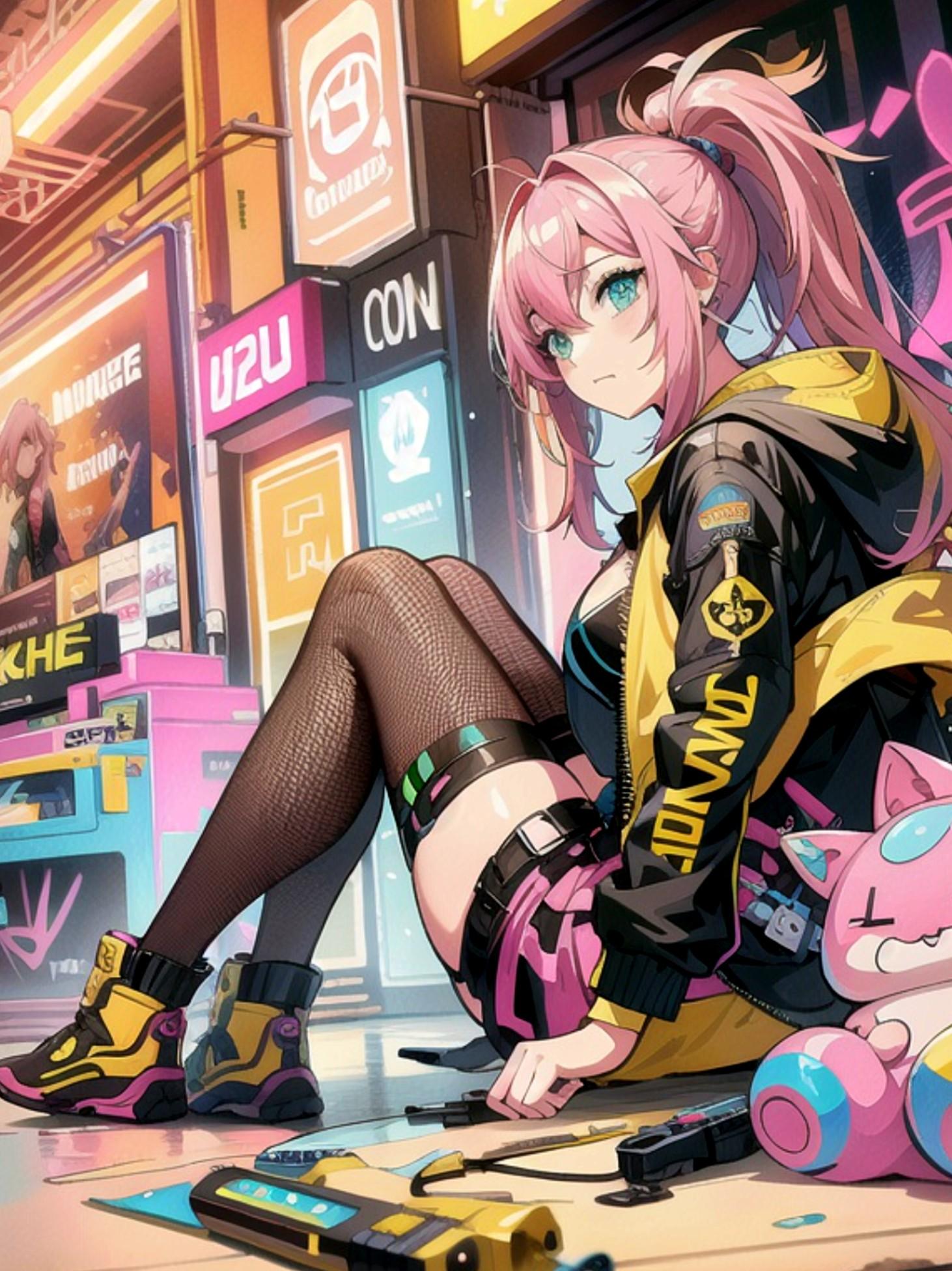 街でピンク髪ちゃん | の人気AIイラスト・グラビア