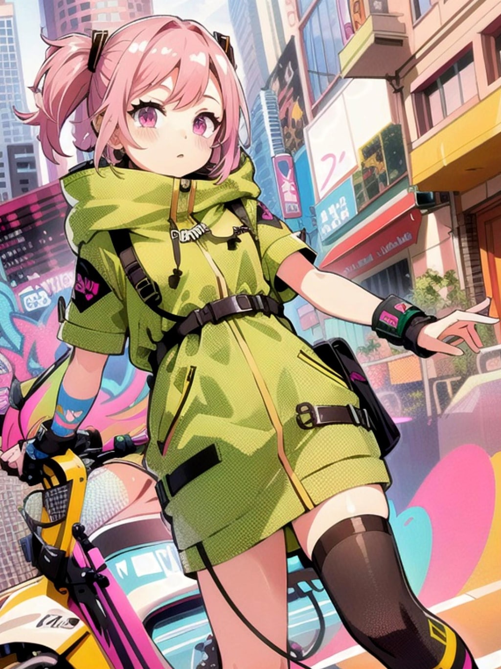 街でピンク髪ちゃん