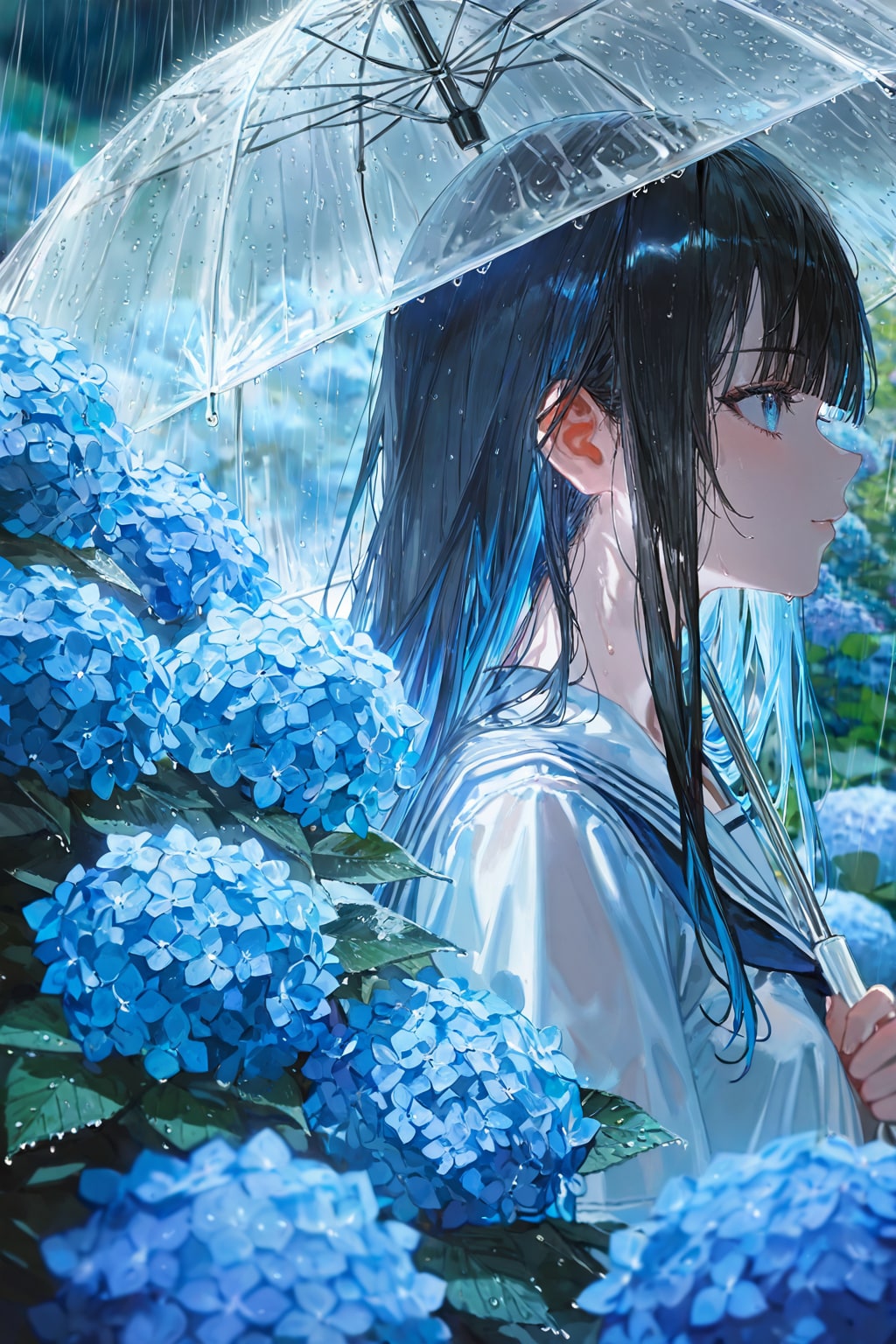 雨とアジサイ
