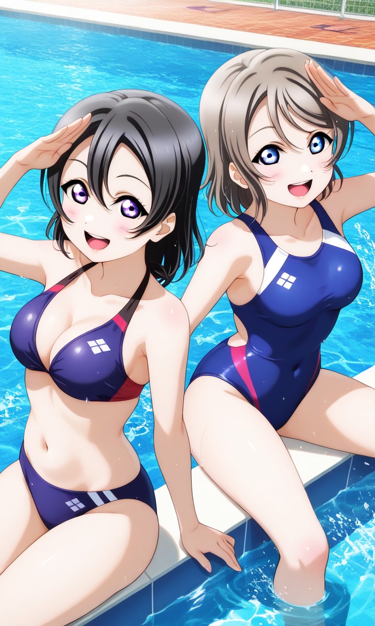 PixAIのLoRAで競泳水着の渡辺従姉妹🩱👙❤️