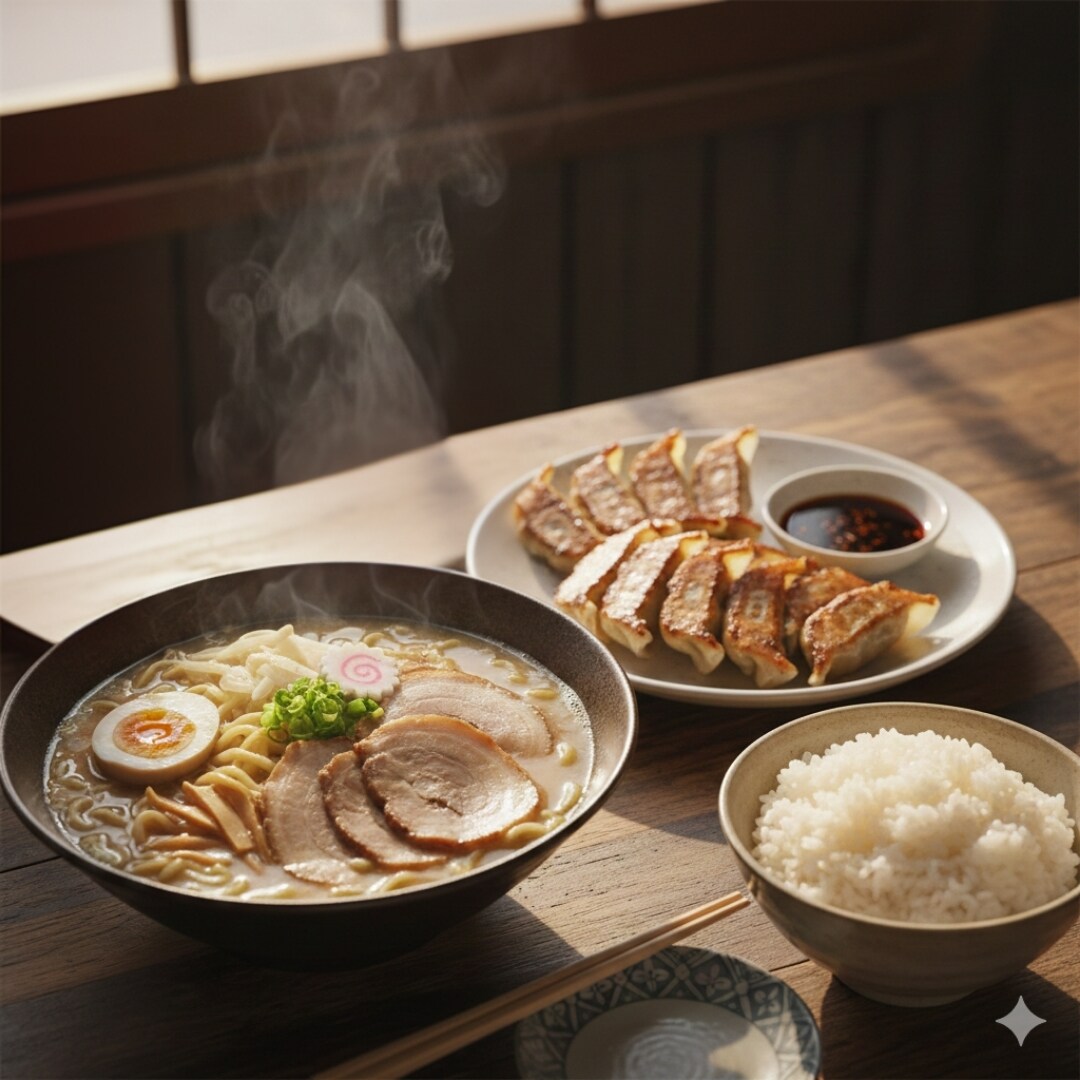 【昼食】味噌チャーシューラーメン、白米、餃子 | の人気AIイラスト・グラビア