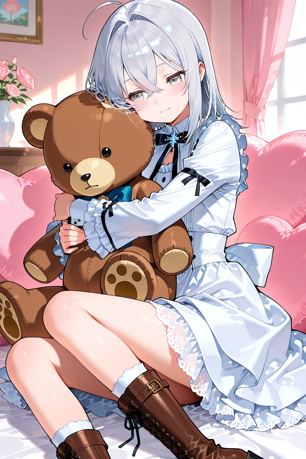 ぬいぐるみをギュッ
