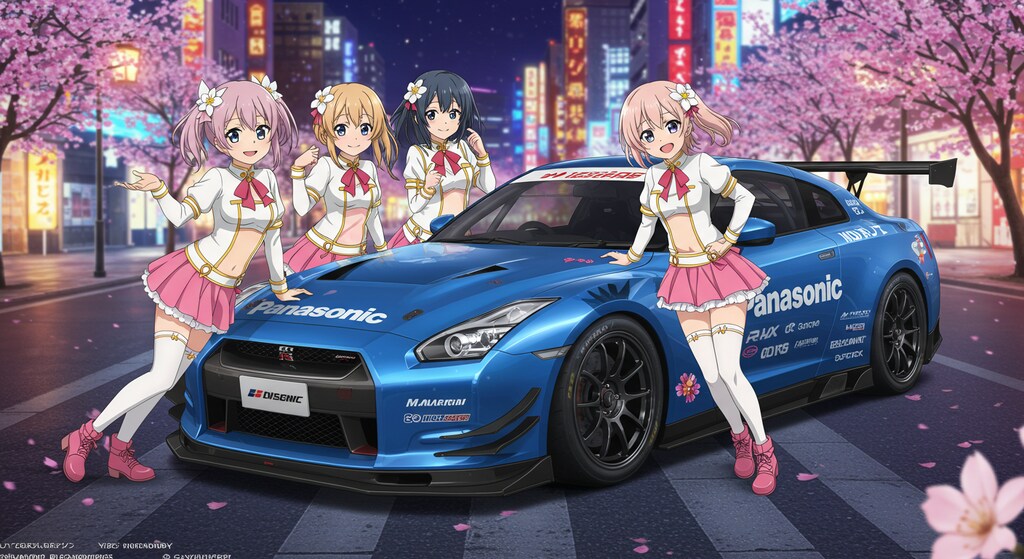 アニメキャラとPanasonicGT-Rレーシングカー