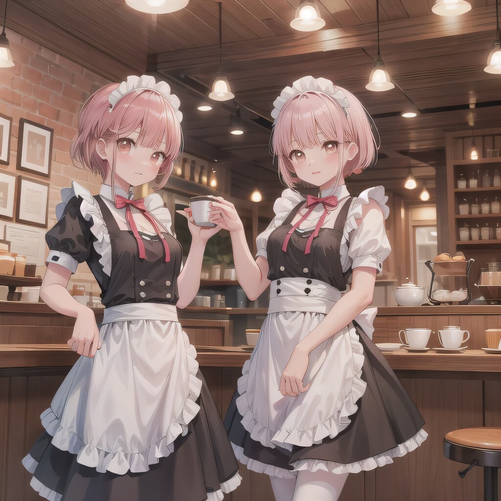 ピンク髪ボブでカフェの少女３