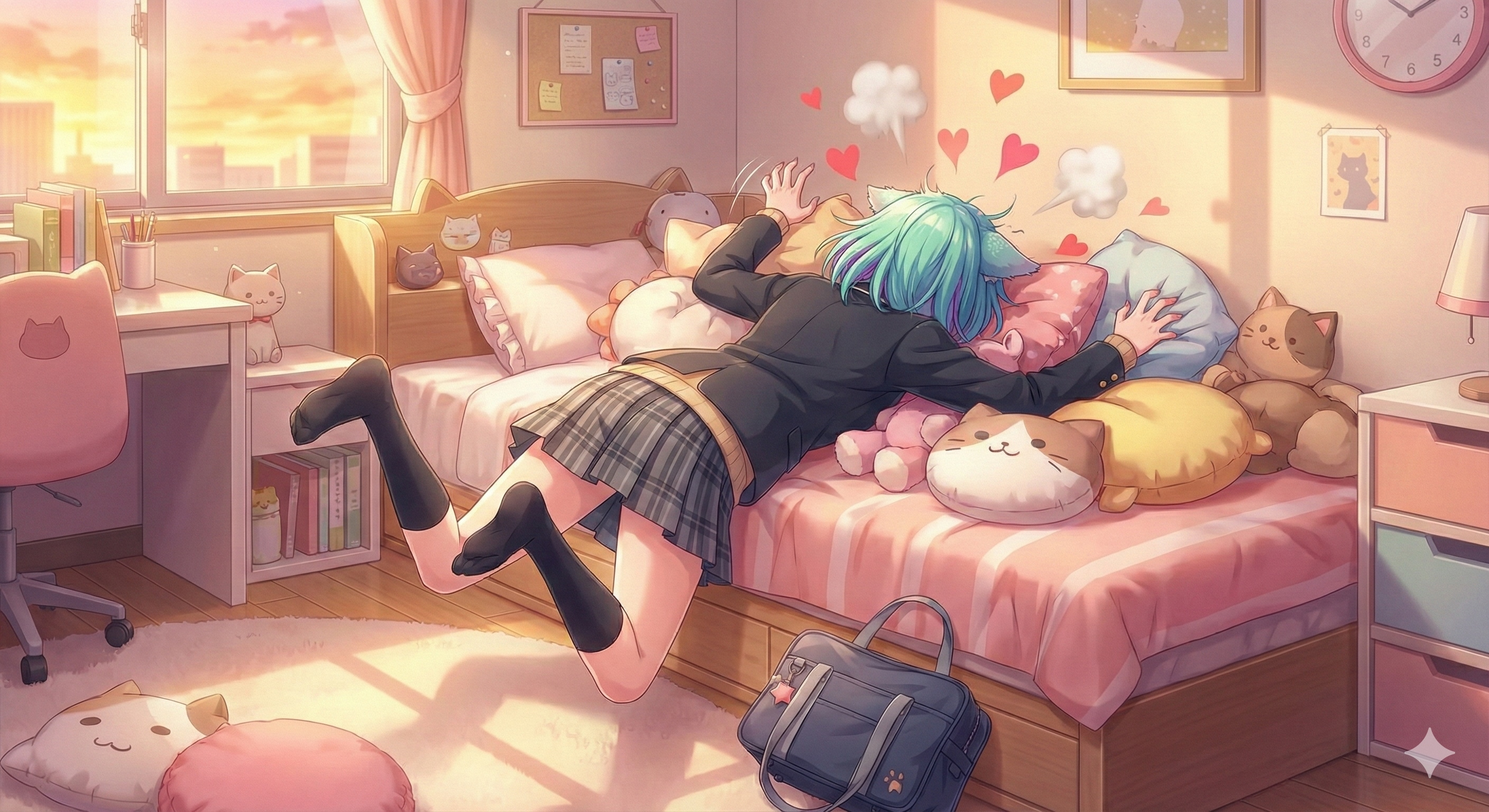 チョコを渡し終えて自室に帰って来たミケちゃん | の人気AIイラスト・グラビア