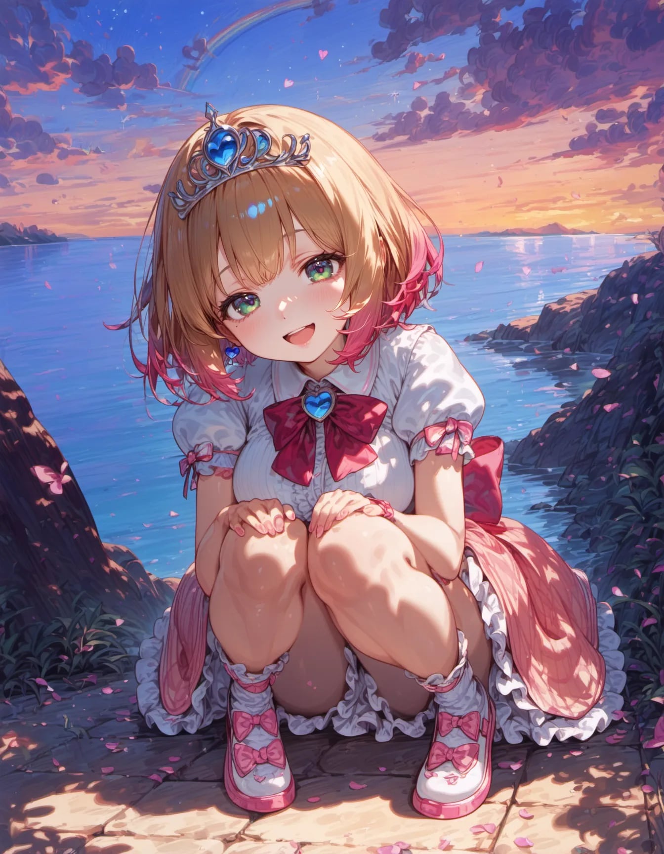 Princess Squatting at Twilight Shore | の人気AIイラスト・グラビア