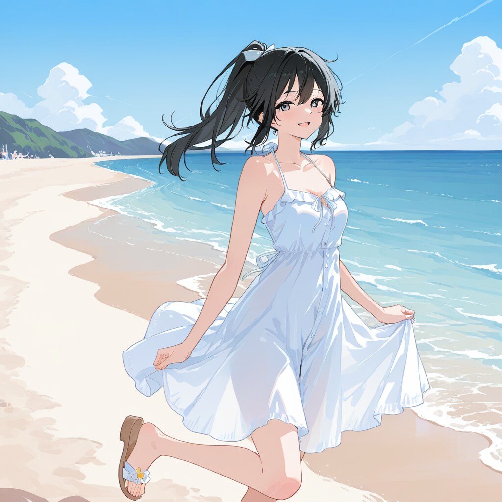 海辺の白ワンピ