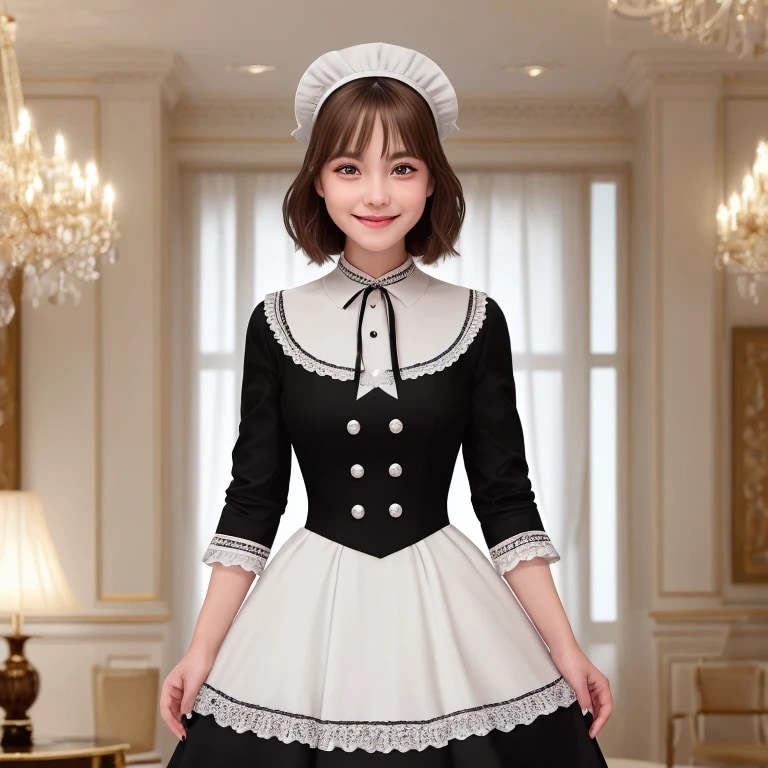 茶髪ボブでメイド服の美女 | の人気AIイラスト・グラビア