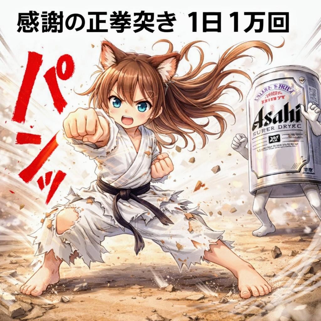 感謝の正拳突きをする小さな女の子