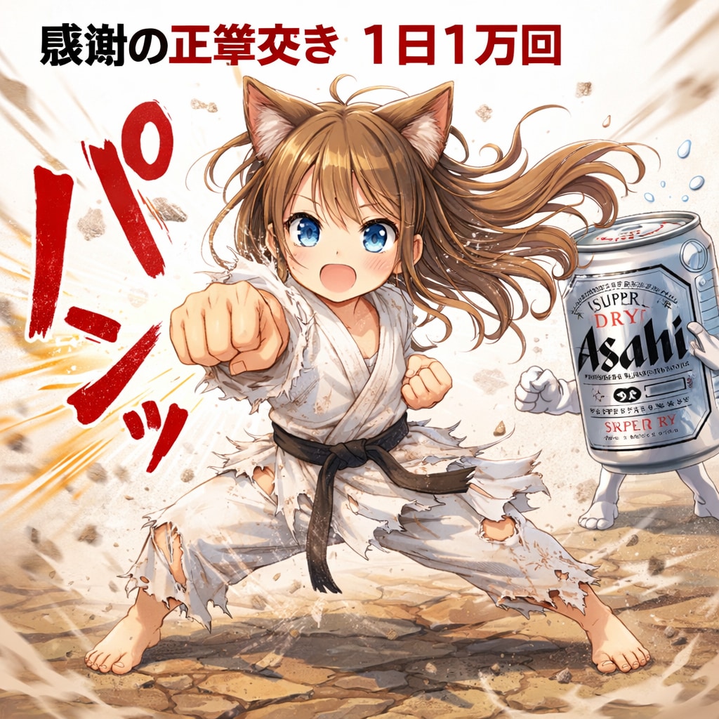 感謝の正拳突きをする小さな女の子