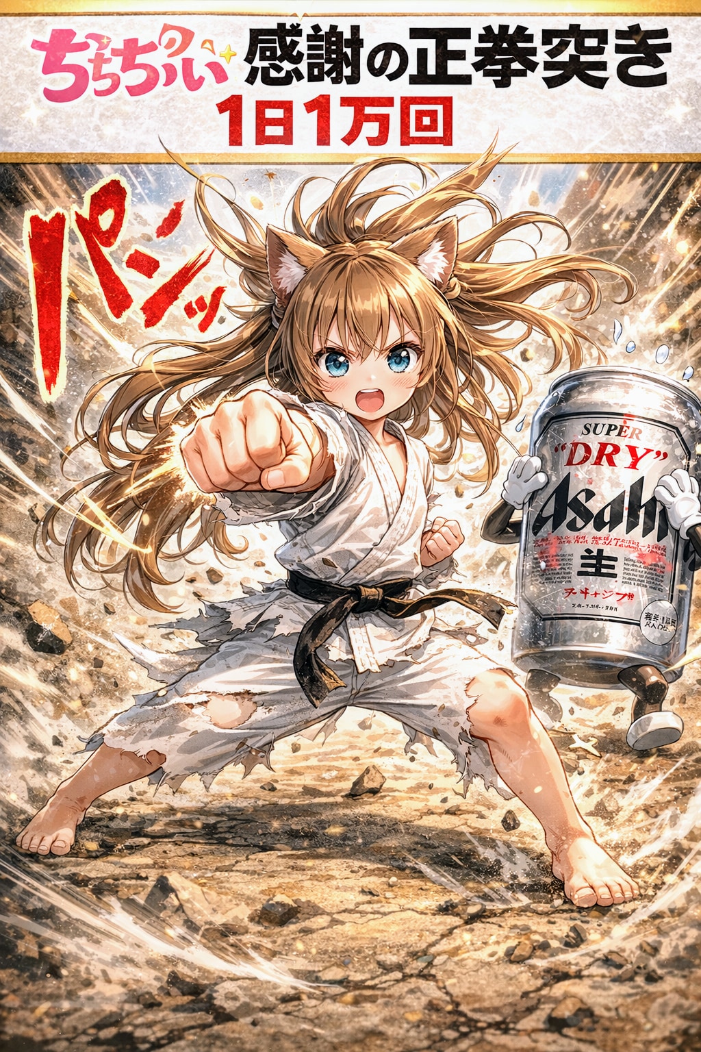 感謝の正拳突きをする小さな女の子