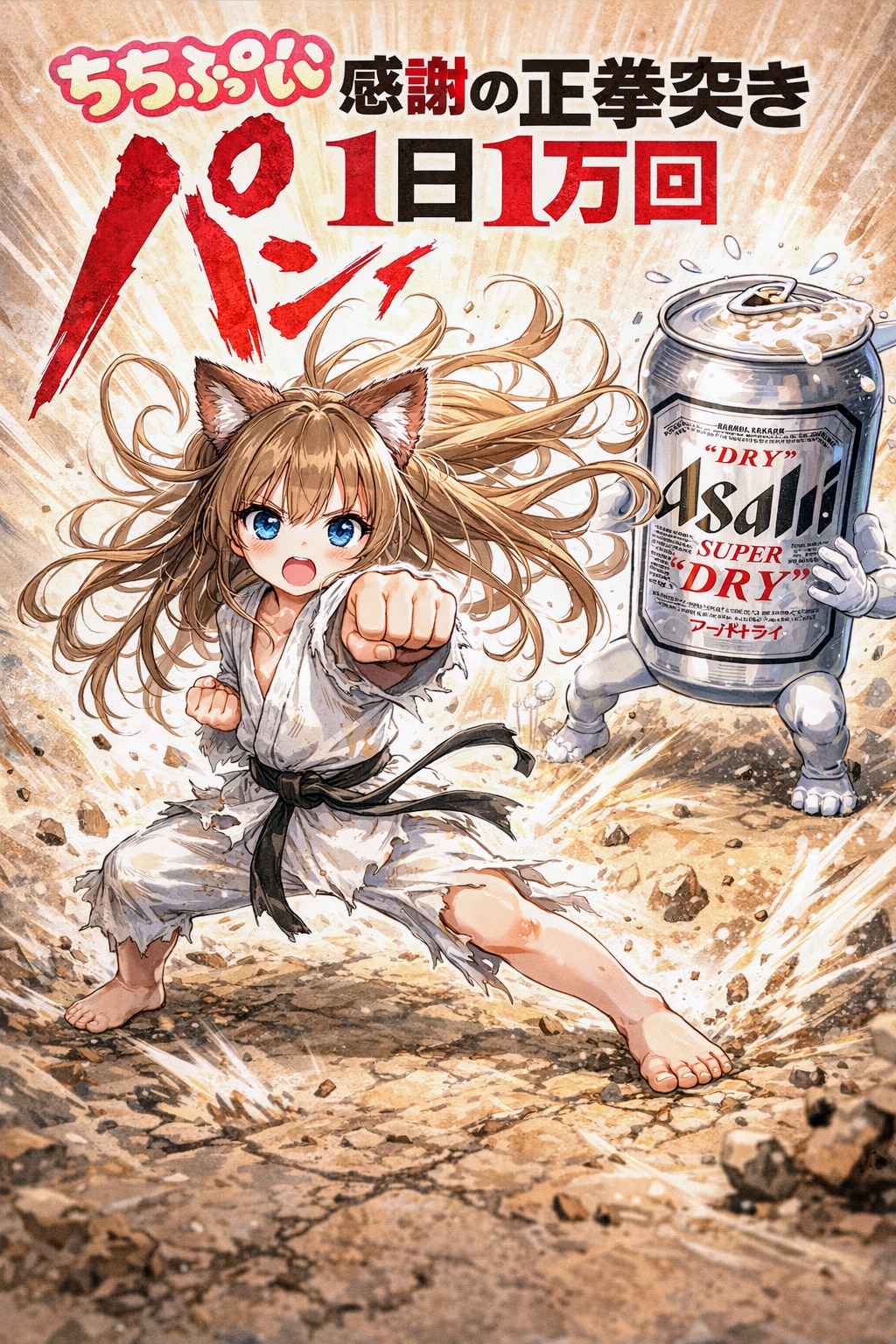 感謝の正拳突きをする小さな女の子