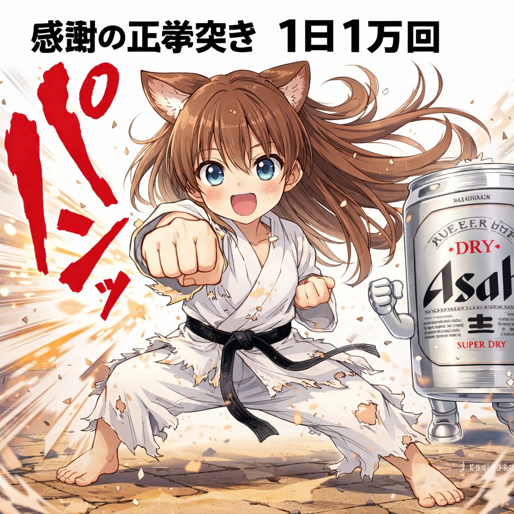 感謝の正拳突きをする小さな女の子