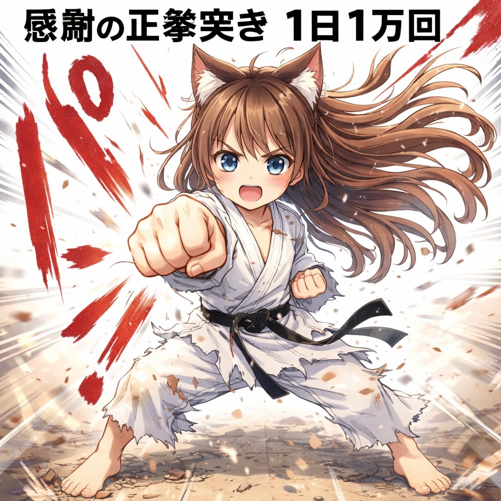 感謝の正拳突きをする小さな女の子